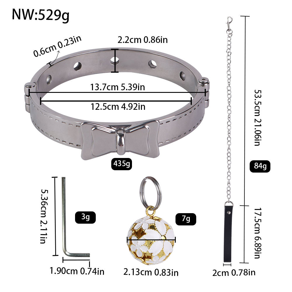 Bound Grace Stainless Steel Silver Bowtie Collar with Lead and Bell [Limited Time Offer]