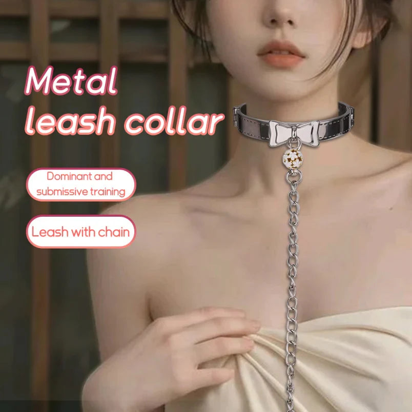 Bound Grace Stainless Steel Silver Bowtie Collar with Lead and Bell [Limited Time Offer]