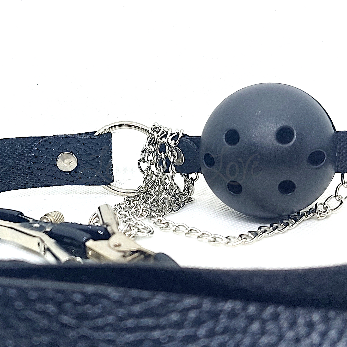 Breathable Ball Gag with Adjustable Straps & Nipple Clamps
