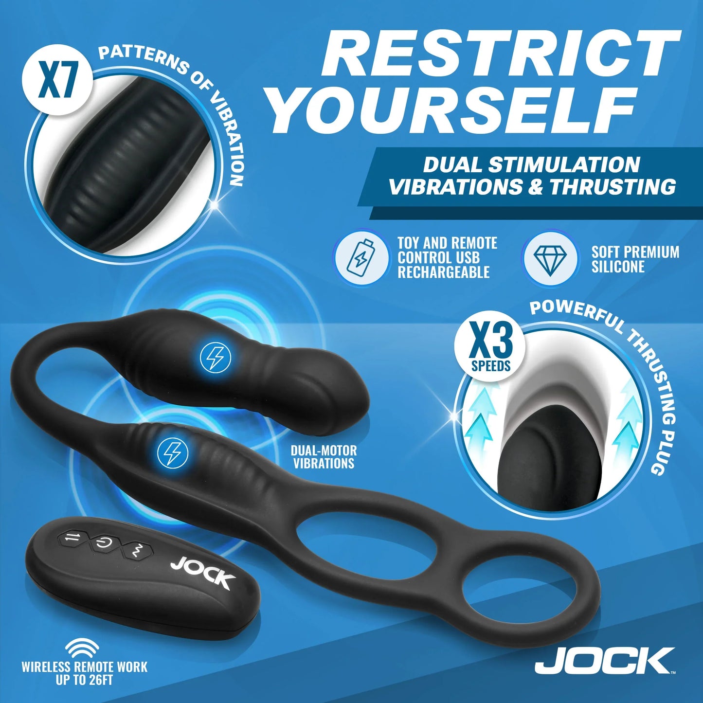 Curve Toys JOCK Hyper Thrusting & Vibrating Anal Plug with C-Ring