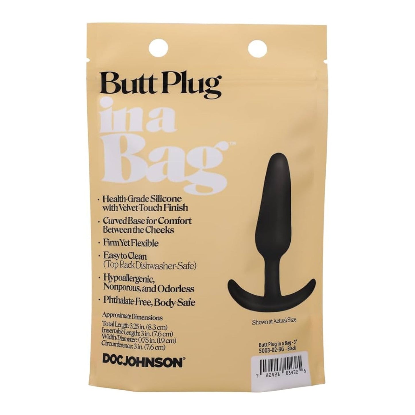Doc Johnson In A Bag 3 Inch Butt Plug Silicone Black