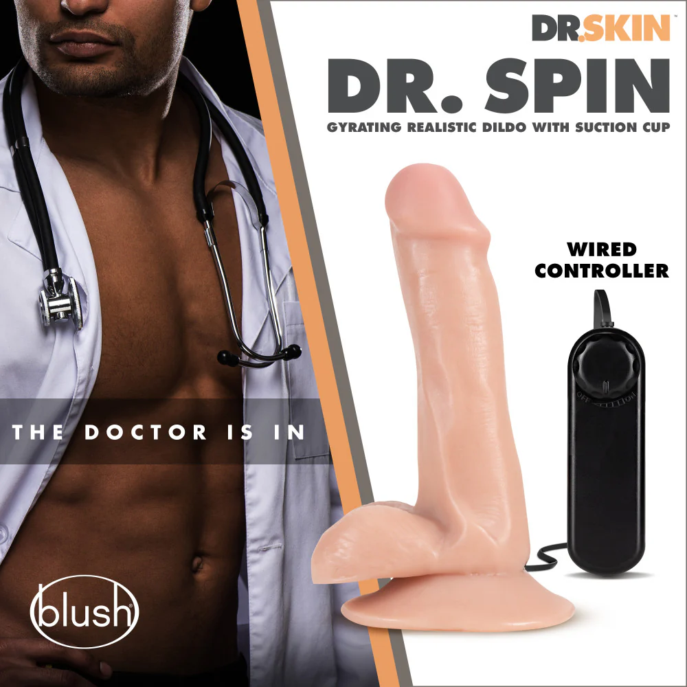 Blush Dr. Skin Dr. Spin 6.5-Inch Suction Cup Gyrating Realistic Remote Control Dildo - Beige