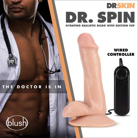 Blush Dr. Skin Dr. Spin 6.5-Inch Suction Cup Gyrating Realistic Remote Control Dildo - Beige