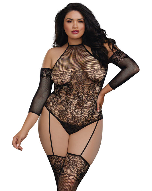 Dreamgirl 0310X Plus Size Fishnet Teddy Bodystocking with 3/4 Length S
