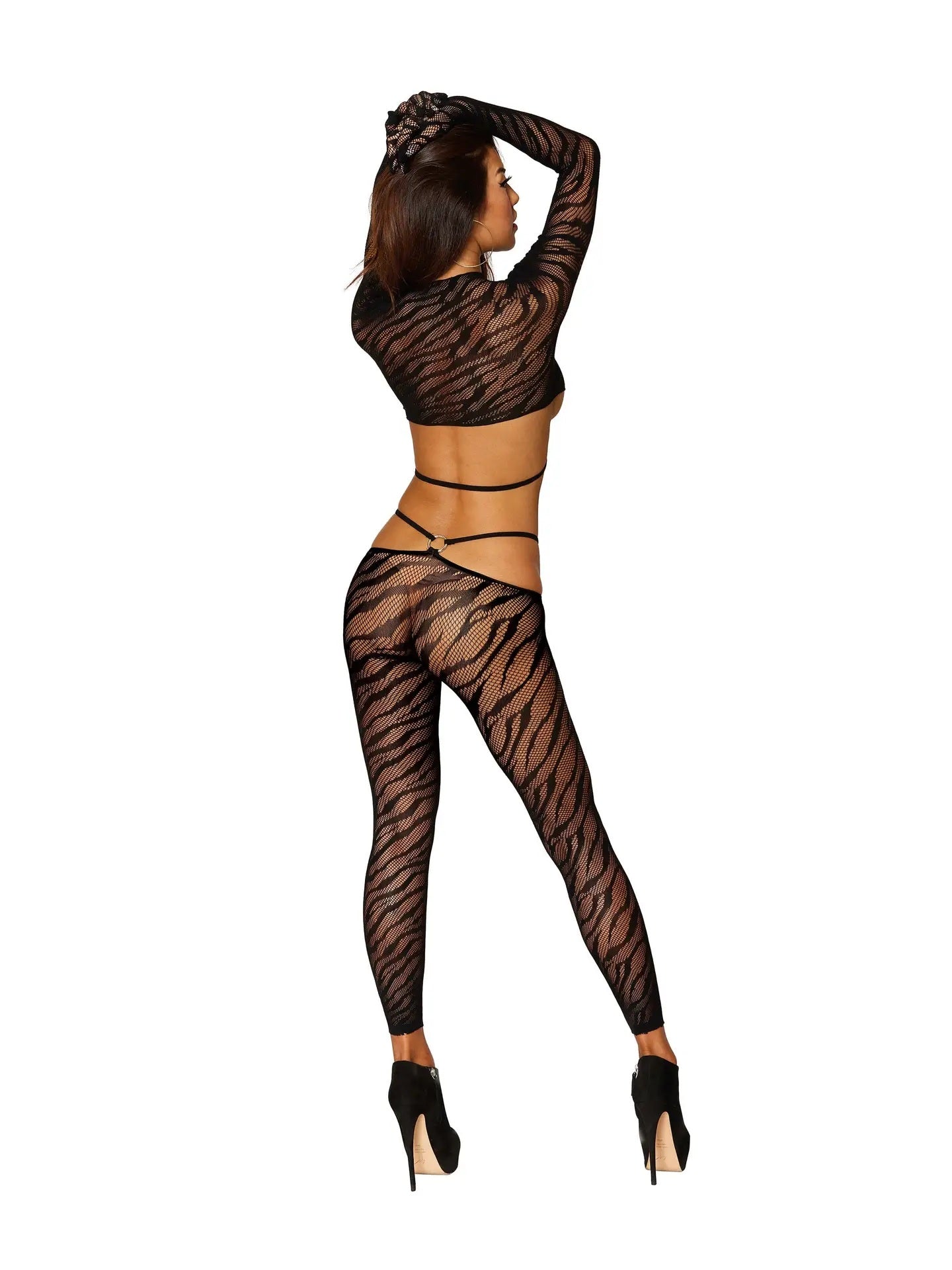 Dreamgirl 0423 Zebra Fishnet 2-piece Strappy Bodystocking Set [Limited Time Offer]