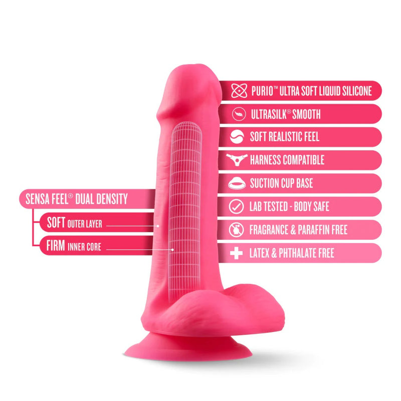 Blush Neo Elite Dual Density Platinum Cured Silicone Cock with Balls Neon Pink 6 Inch
