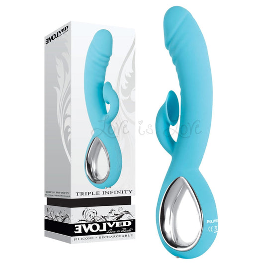 Evolved Triple Infinity Clitoral Suction Dual Stimulator Silicone Aqua