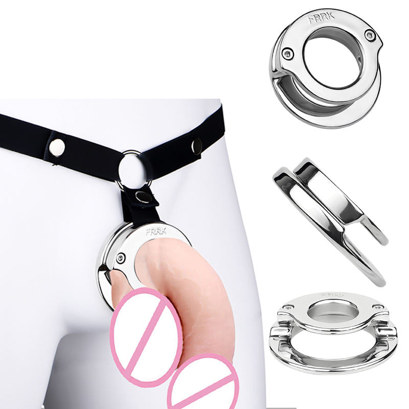 Stainless Steel Double Ring Ball Clamp Chastity Cage with Belt #293M