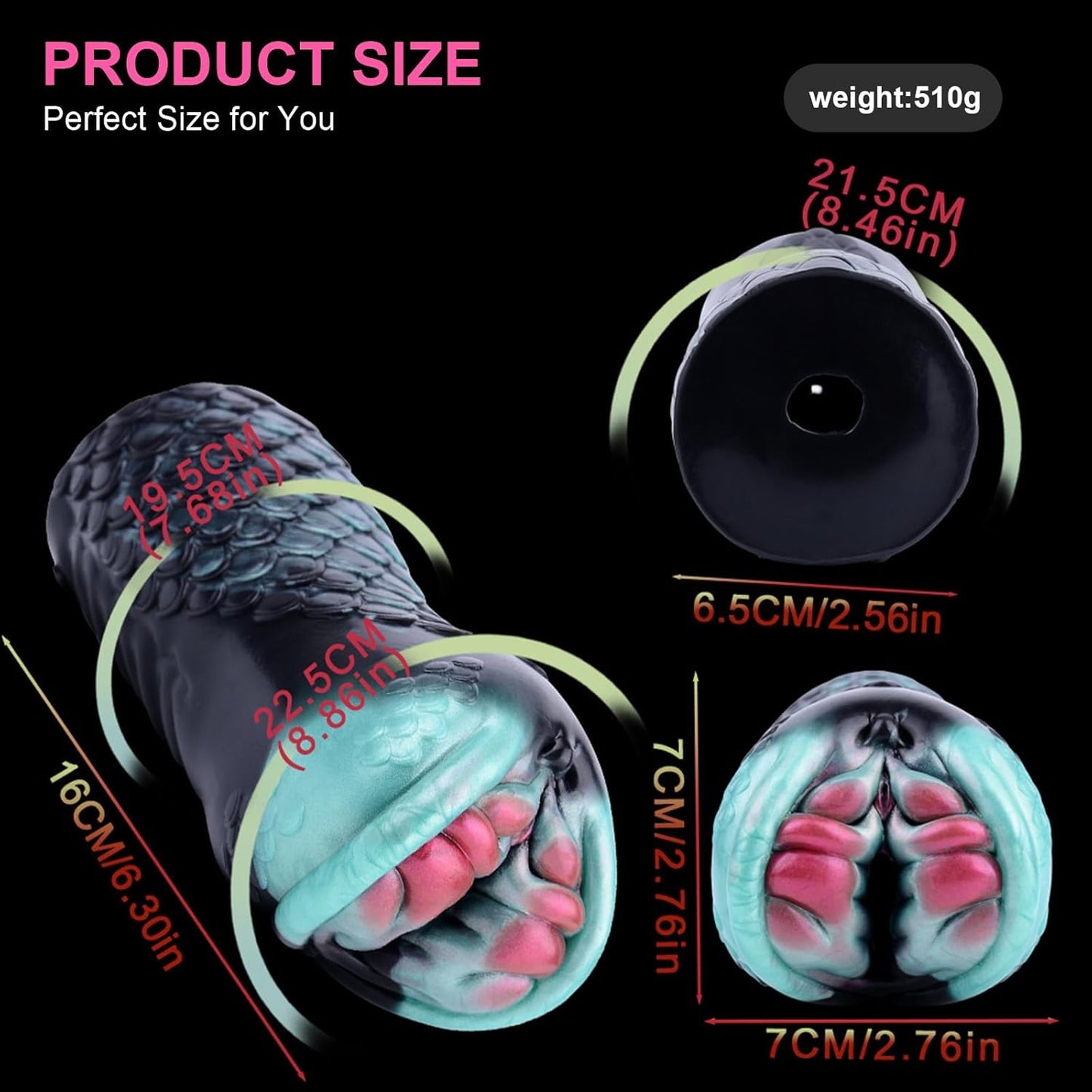 Fantasy Creature Black Mamba Stroker Silicone Onahole Masturbator 510G