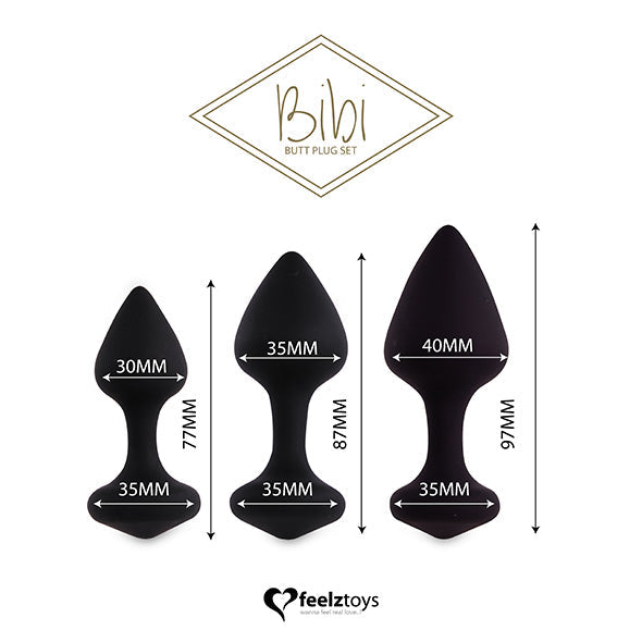 Feelztoys Bibi Butt Plug Set 3 pcs Black [Limited Time Offer]