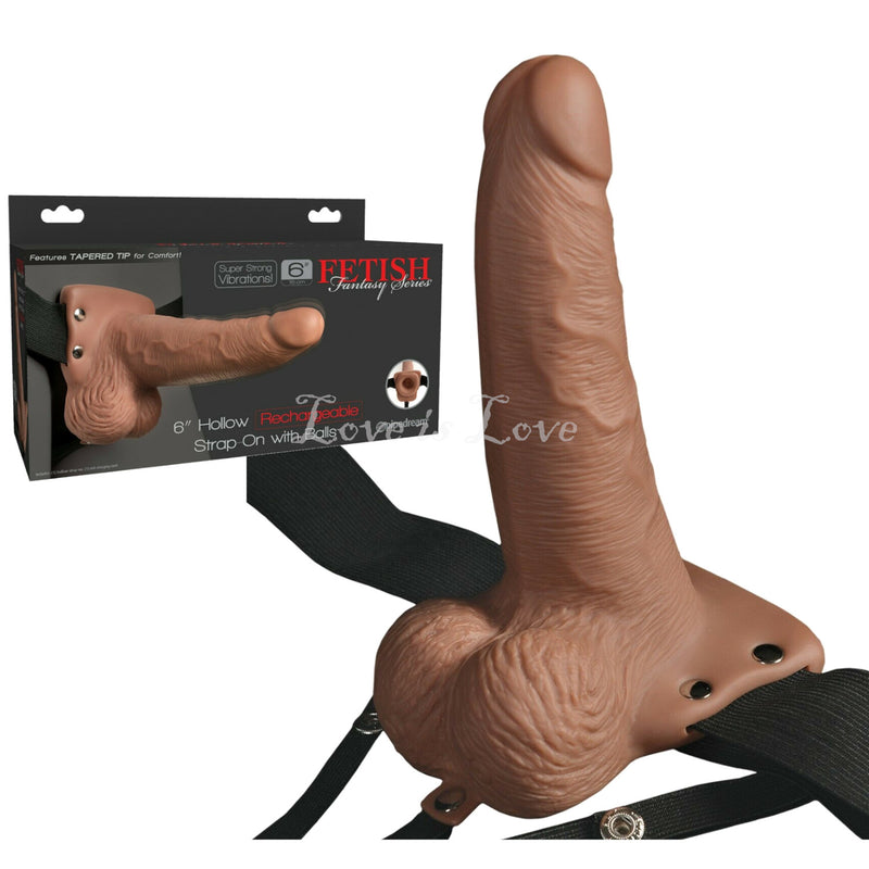 Fetish Fantasy Series Hollow Rechargeable Vibrating Strap-On with Balls 6 Inch Harness Dildo
