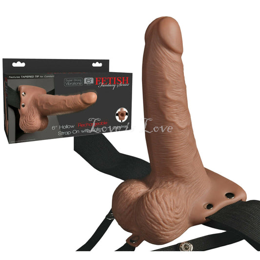 Fetish Fantasy Series Hollow Rechargeable Vibrating Strap-On with Balls 6 Inch Harness Dildo