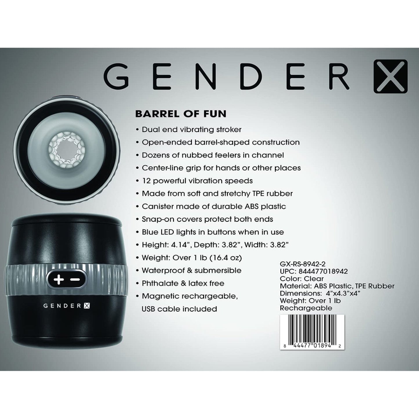 Gender X Barrel of Fun Vibrating Stroker (12 Speed & Functions)