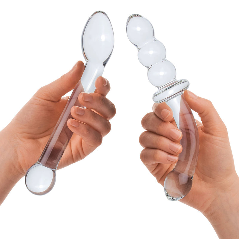 Glas G Spot Pleasure Glass Dildo and Butt Plug 2-Piece Set Clear