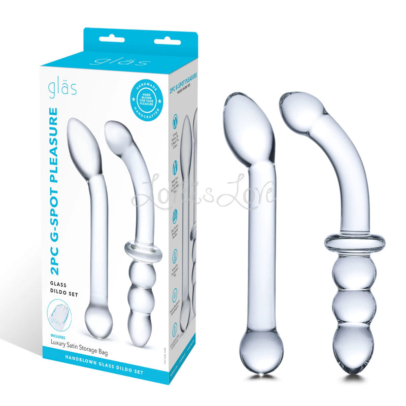 Glas G Spot Pleasure Glass Dildo and Butt Plug 2-Piece Set Clear