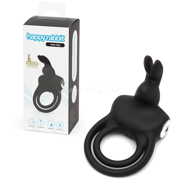 Happy Rabbit Stimulating Rabbit Love Ring Black or Vibrating Rabbit Cock Ring Pink