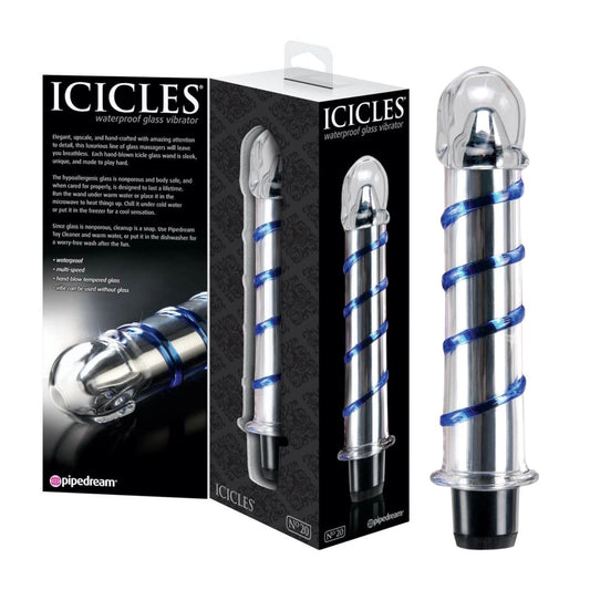 Icicles No. 20 Waterproof Glass Vibrator Blue Swirl Textured 7.5 Inch