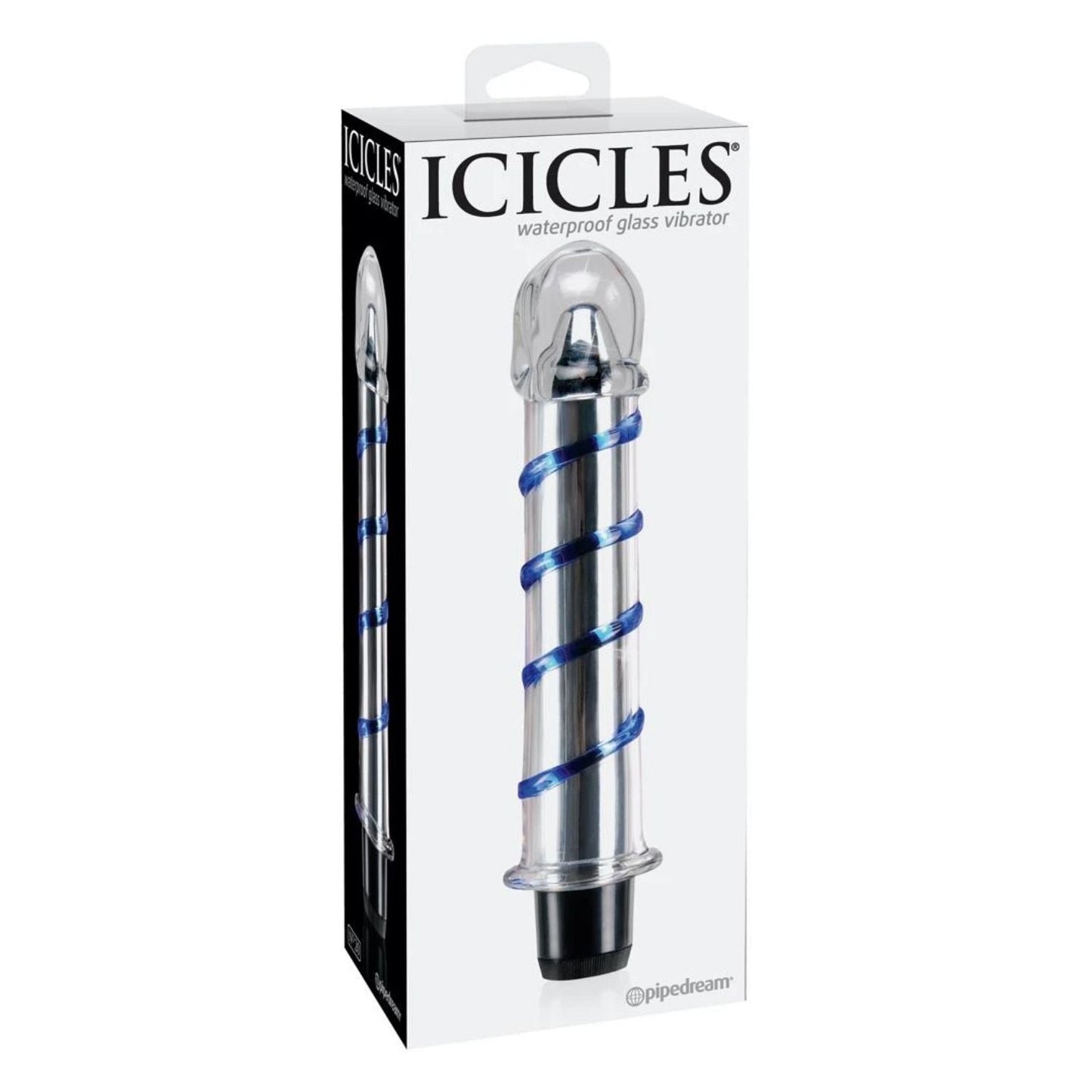 Icicles No. 20 Waterproof Glass Vibrator Blue Swirl Textured 7.5 Inch