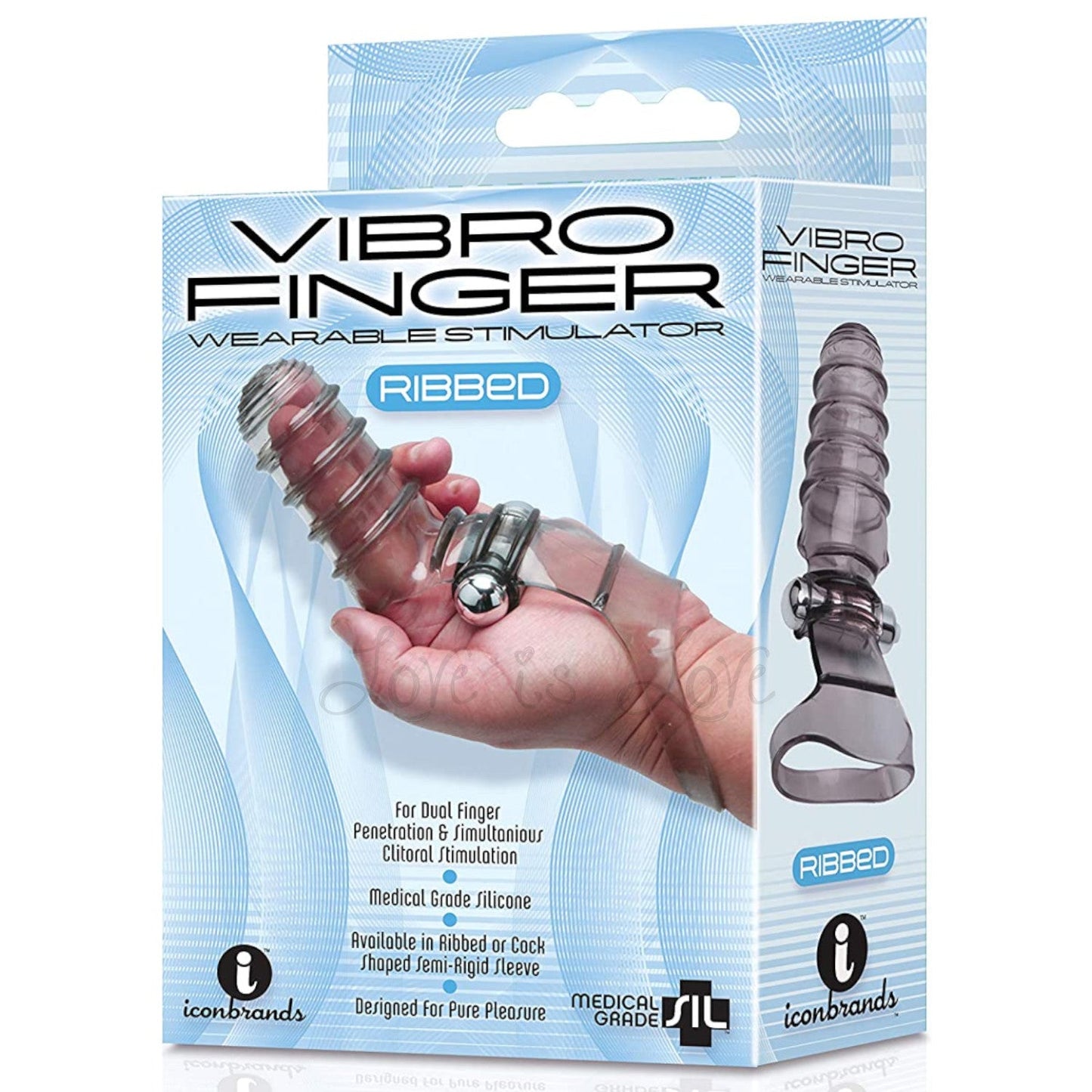 Icon Brands The 9's VibroFinger Ribbed Finger Massager Gray (Limited Period Sale)