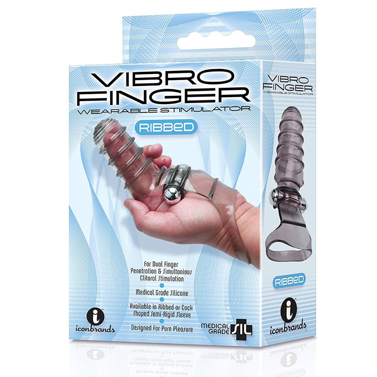 Icon Brands The 9's VibroFinger Ribbed Finger Massager Gray (Limited Period Sale)