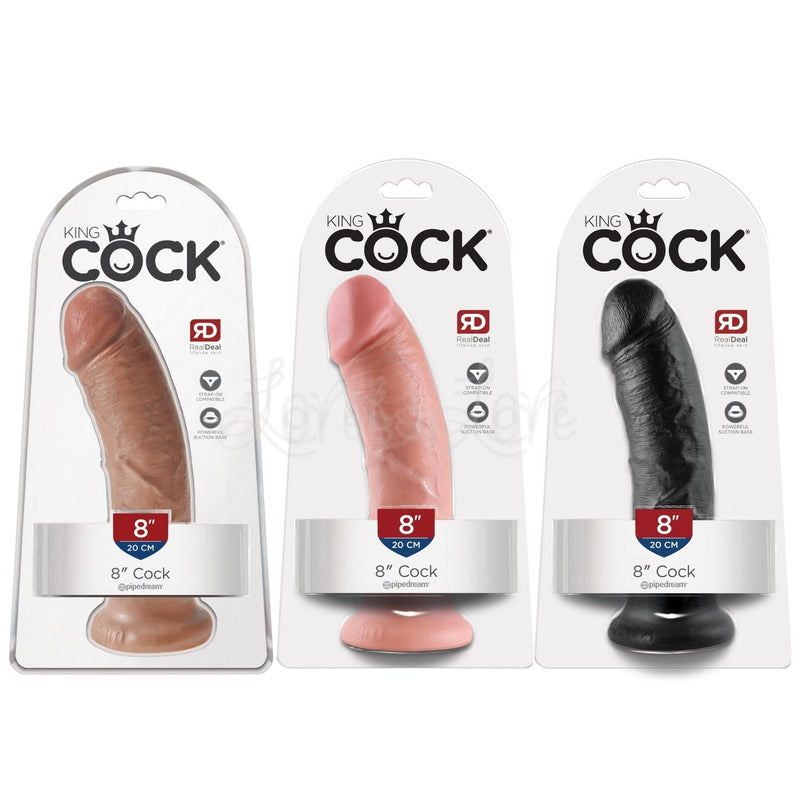 King Cock 8 Inch Cock With Suction Cup Tan Or Flesh or Black or Blown