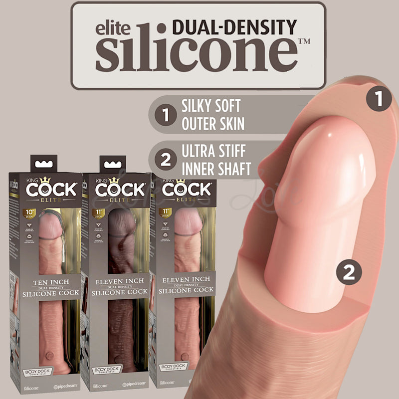 King Cock Elite Silicone Dual-Density Cock 10 Inch or 11 Inch or Light Or Brown
