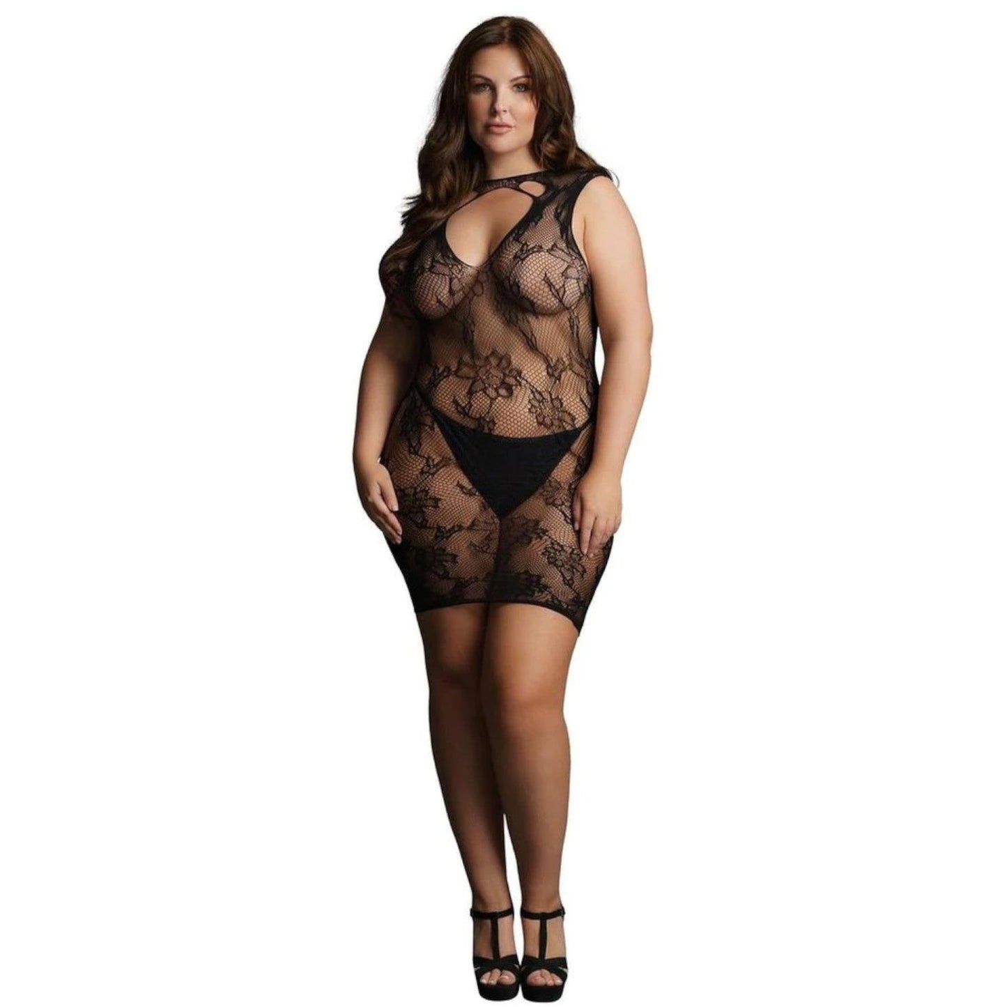 Le D¨¦sir High Neck Lace Mini Dress Black Queen Size