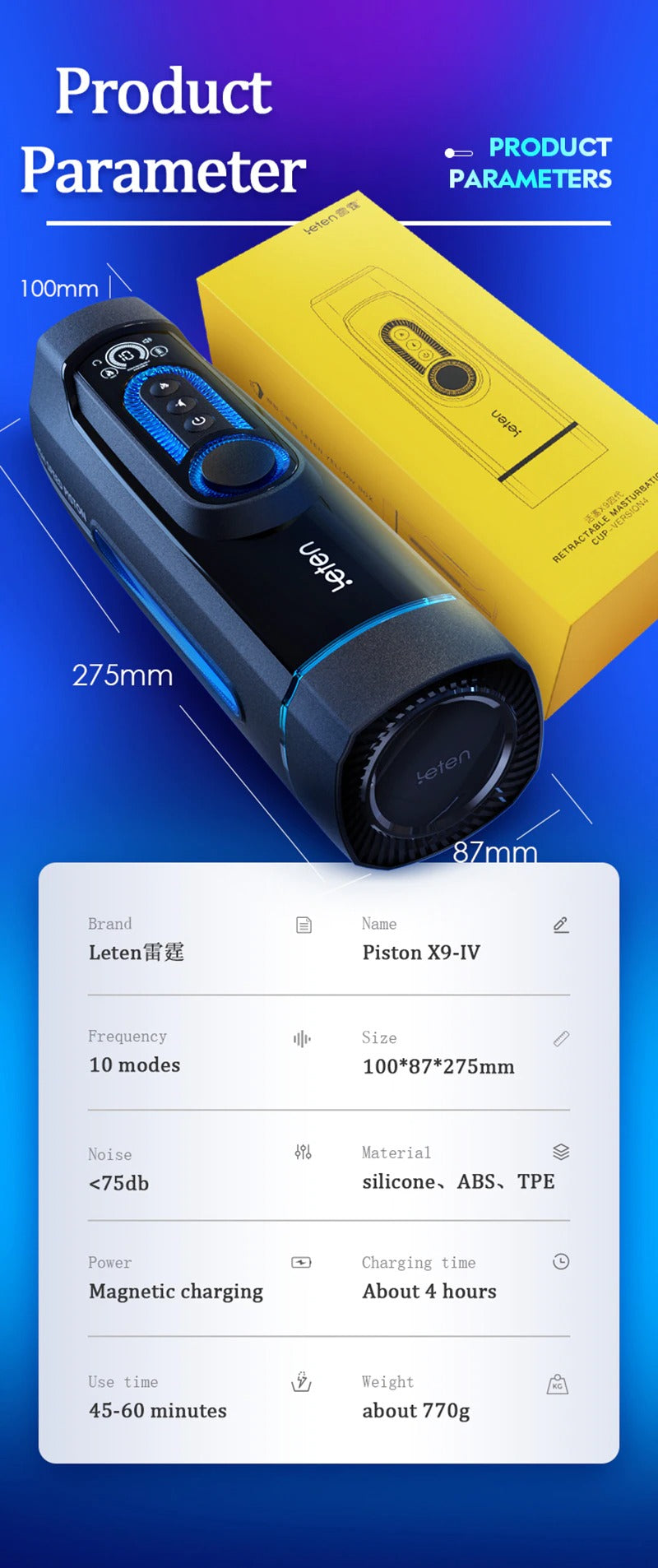 Leten X9-IV Piston Warming Retractable Masturbation Cup (Latest Version 4 Edition)