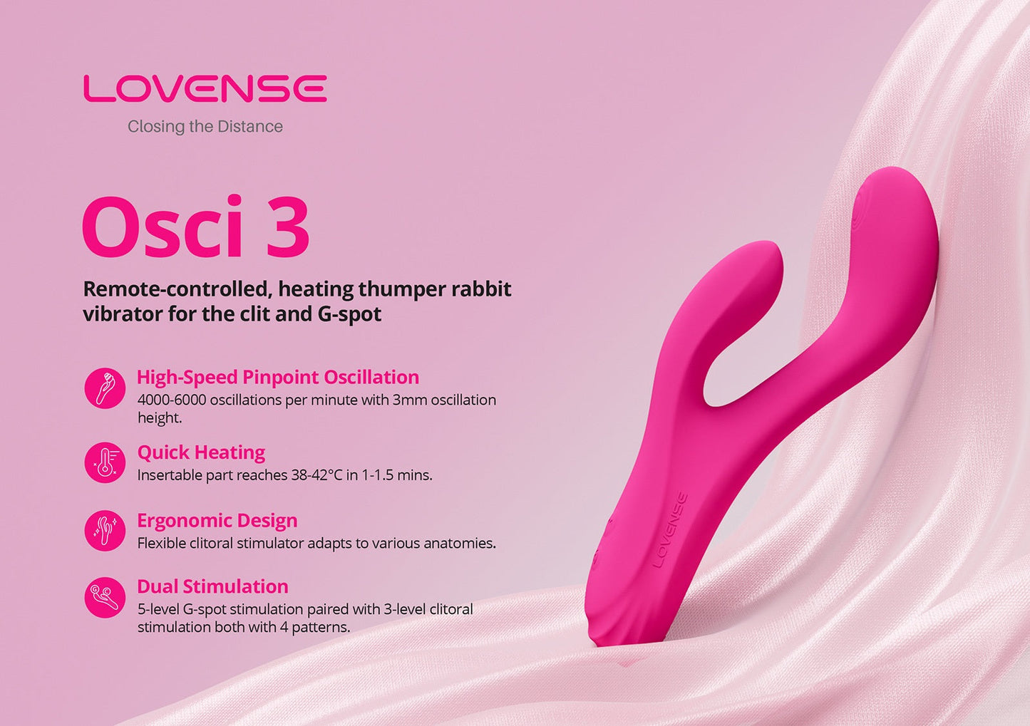 Lovense Osci 3 App-Controlled Oscillating, Vibrating and Heating Rabbit Vibrator