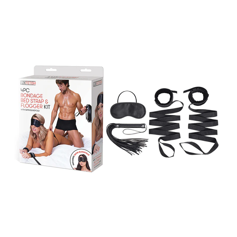 Lux Fetish 4-Piece Bondage Bed Strap and Flogger Kit