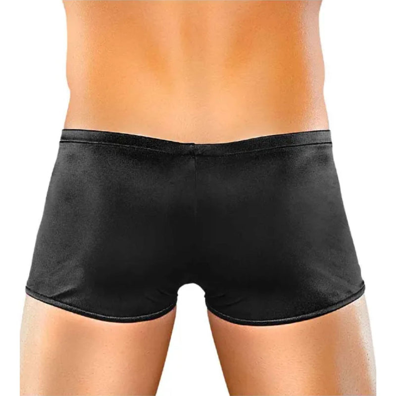 Male Power Nylon Spandex Zipper Shorts in Black