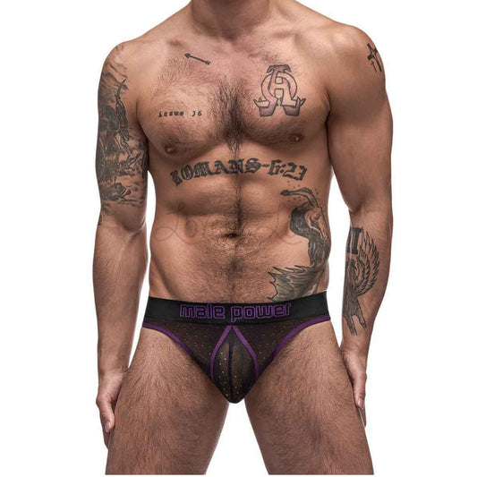 Male Power Airotic Mesh Enhancer Thong Black/Purple S/M or L/XL