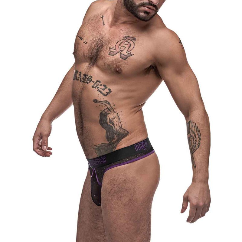 Male Power Airotic Mesh Enhancer Thong Black/Purple S/M or L/XL