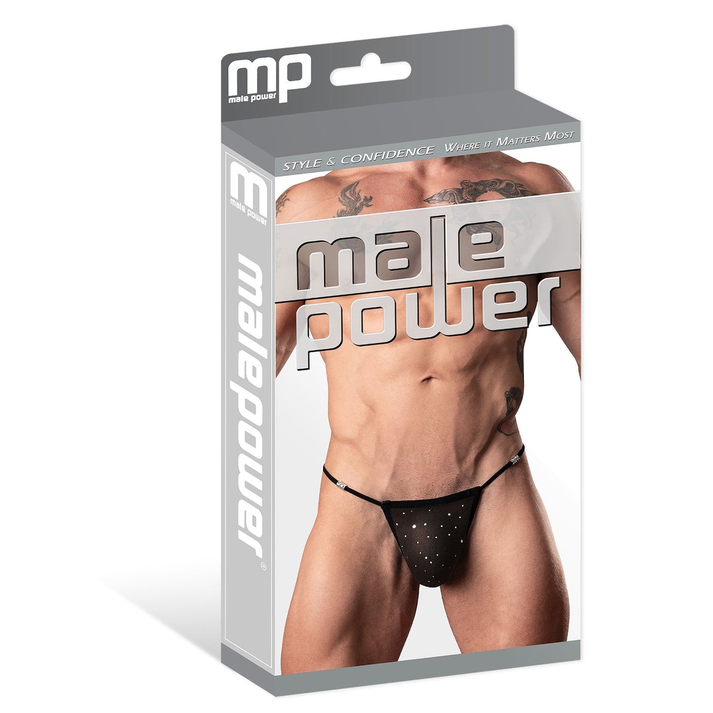 Male Power Show Stopper Posing Strap Silver Mesh Dot O/S