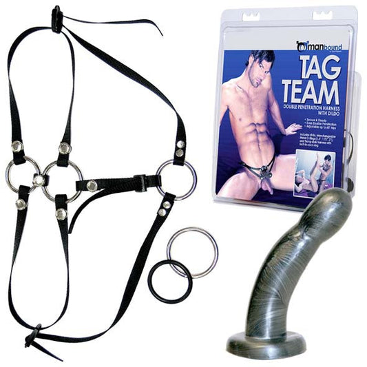 Manbound Tag Team Double Penetration Harness with Dildo [Clearance Sal