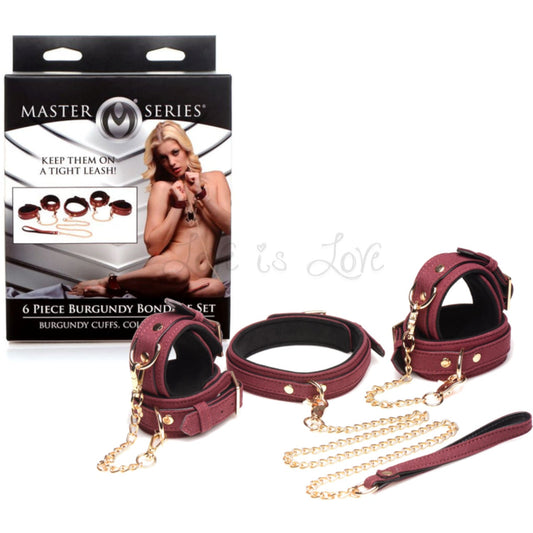 Master Series 6 Piece Burgundy Bondage Set