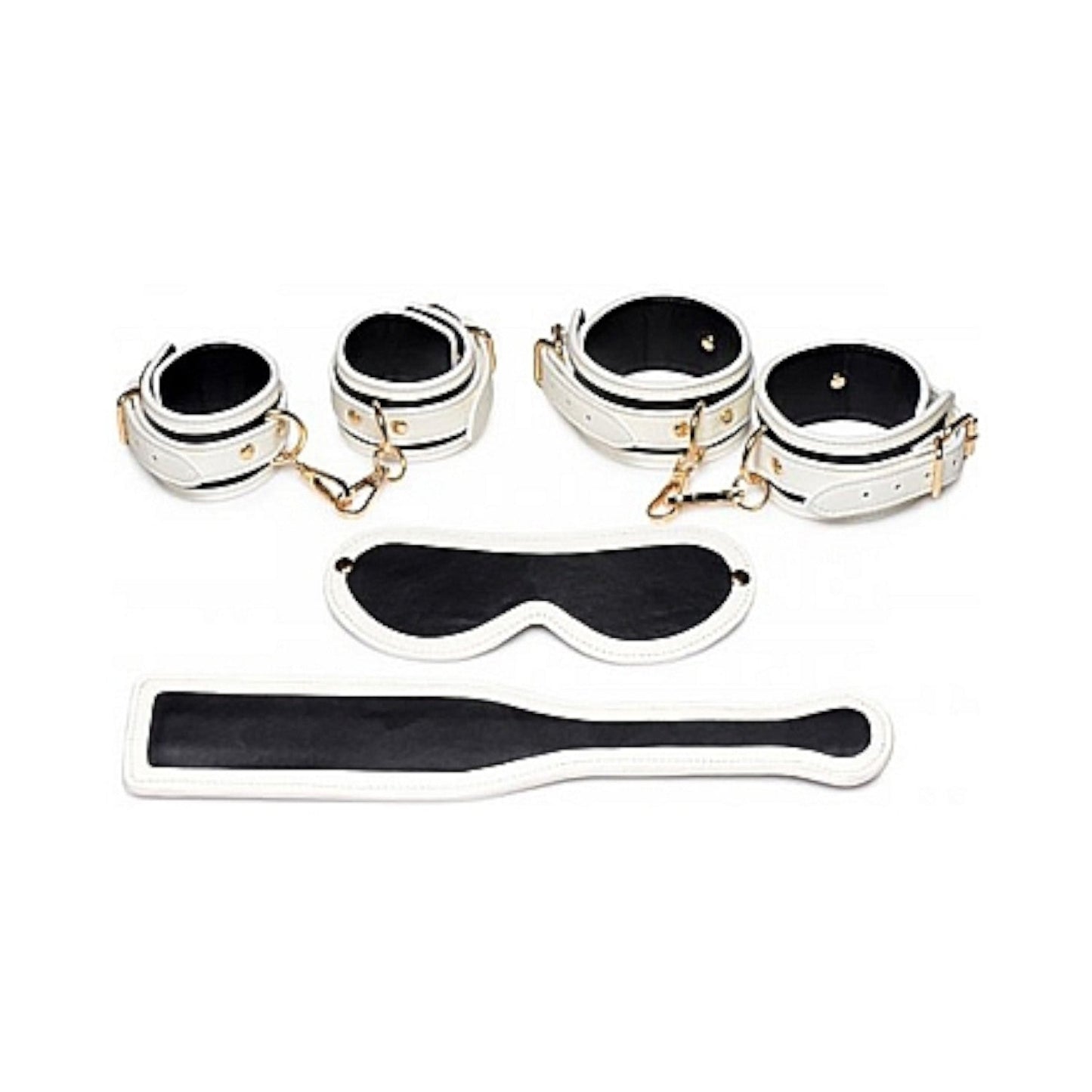 Master Series Kink in the Dark Glowing Cuffs Blindfold and Paddle Bondage Set