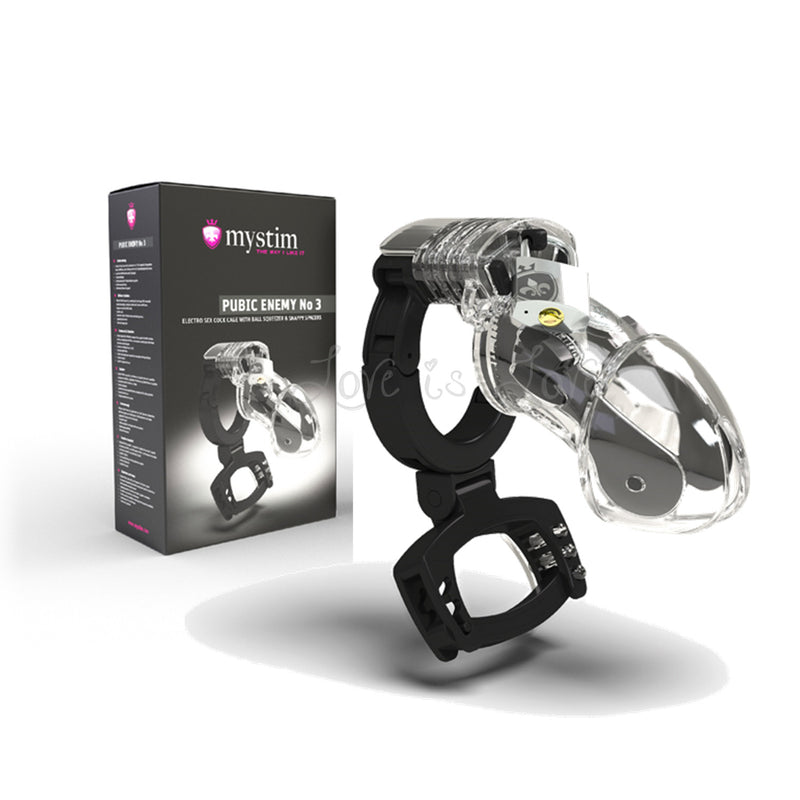 Mystim E-stim Cock Cage Public Enemy No 3 With Ball Squeezer