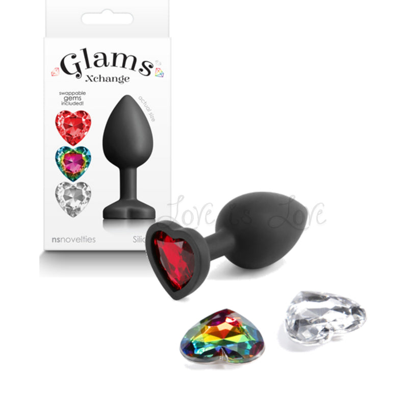 NS Novelties Glams Xchange Heart Silicone Butt Plug (3 Interchangeable