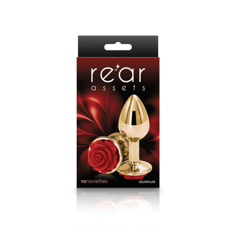NS Novelties Rear Assets Rose Anal Plug Gold/Red or Silver/Black or Rose Gold/Pink or Silver/Purple