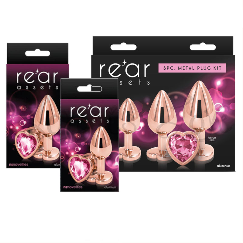 NS Novelties Rear Assets Rose Gold Heart Pink Gem Small or Medium or 3
