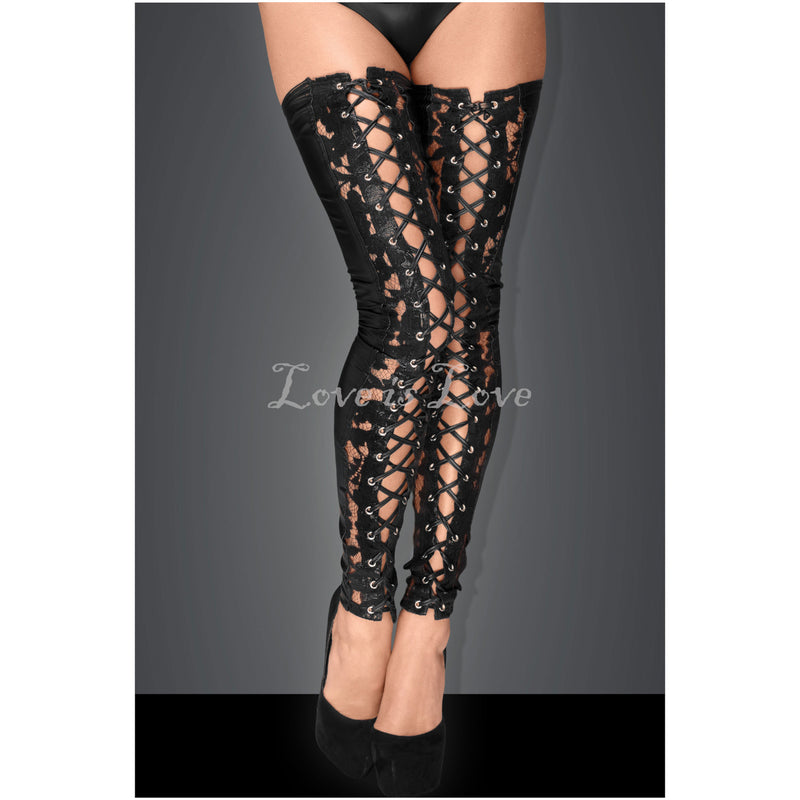 Noir Handmade Lace and Power Wet Look Stockings