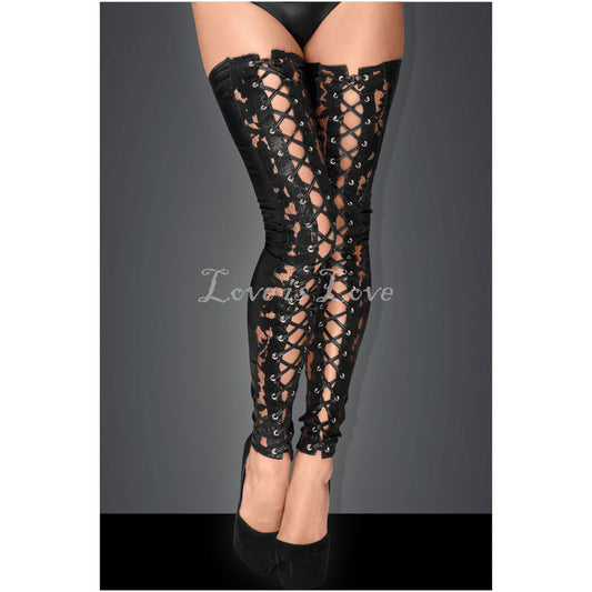 Noir Handmade Lace and Power Wet Look Stockings