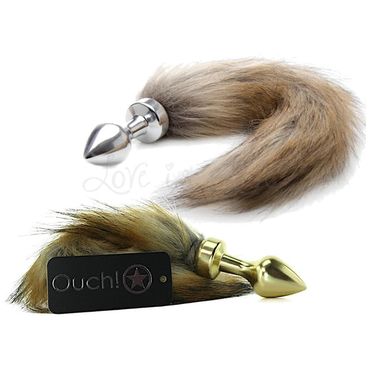 Shots Ouch! Fox Tail Steel Butt Plug Gold or Silver