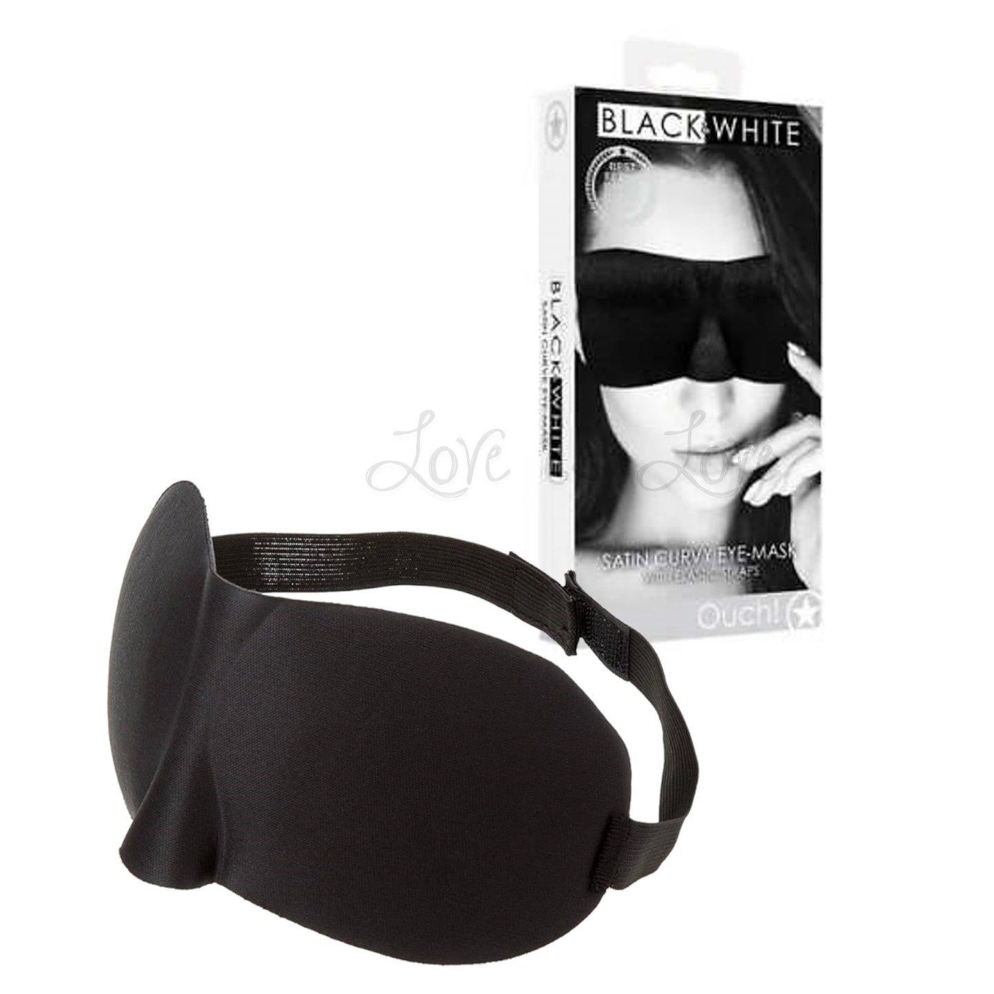 Shots Ouch! Black & White Satin Curvy Eye Mask With Elastic Straps