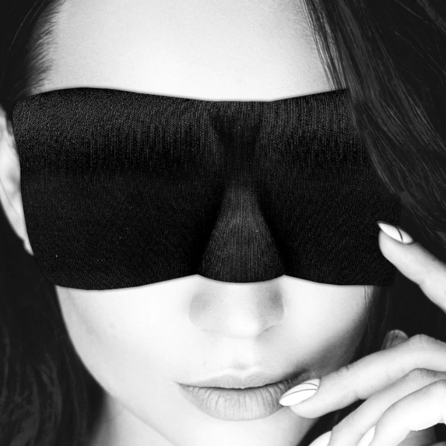 Shots Ouch! Black & White Satin Curvy Eye Mask With Elastic Straps