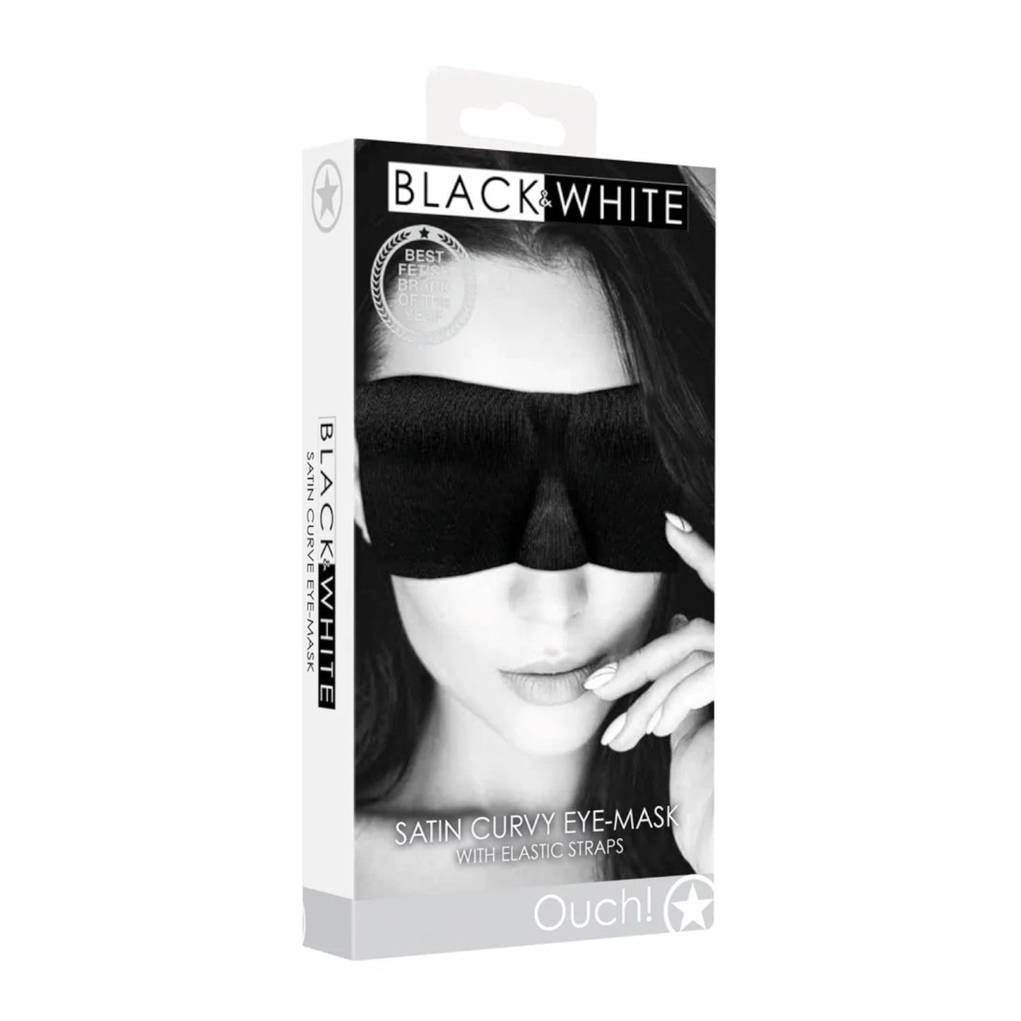 Shots Ouch! Black & White Satin Curvy Eye Mask With Elastic Straps
