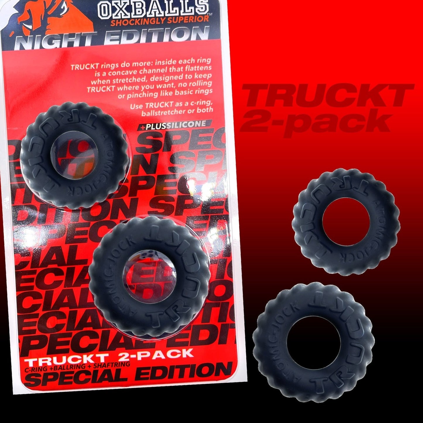 Oxballs TruckT Cock and Ball Ring Special Edition Velvet Feel Night Black