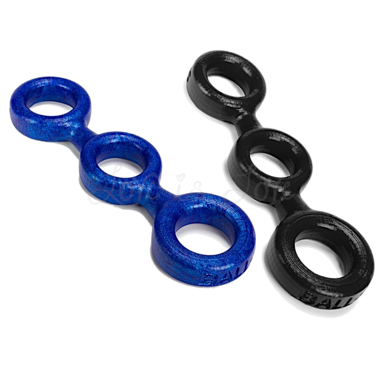 Oxballs 3-Ball Cock Ring with 2 Attached Ball Stretchers: Black or Blue