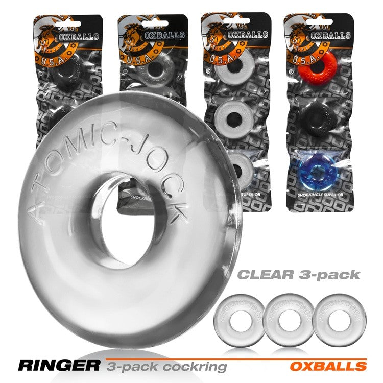 Oxballs Ringer 3-Pack Cock Ring - Night Edition, Black, Steel, Clear, Multi-Color OX-1324